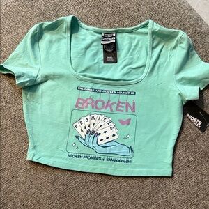 Broken Promises Mint Graphic Crop Top